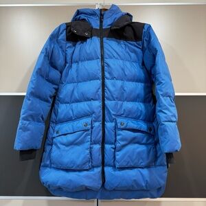 Kari Traa Women's L Down Fill Parka Jacket Blue Hooded Zip Front